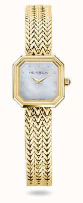 Michel Herbelin Bracelete feminino com mostrador em madrepérola branco octogonal banhado a ouro 17436/BP19