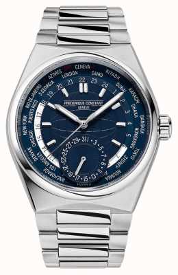 Frederique Constant Relógio com mostrador azul da hora mundial da vida real FC-718N4NH6B