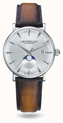 Michel Herbelin Inspiration mostrador prata pulseira de couro marrom edição limitada relógio 1547/TN12GP