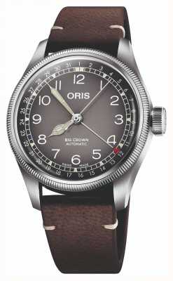 ORIS X cervo volante ponteiro grande coroa data automático (38 mm) mostrador cinza / pulseira de couro marrom escuro 01 754 7779 4063-SET
