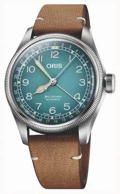 ORIS X cervo volante ponteiro grande coroa data automático (38 mm) mostrador azul / pulseira de couro marrom 01 754 7779 4065-SET