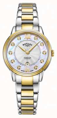 Rotary Relógio cambridge feminino cravejado de diamantes de dois tons LB05426/07/D