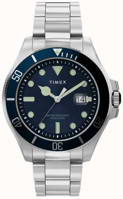 Timex Harborside coast caixa em tom prateado de 43 mm com mostrador azul pulseira azul tr sst TW2U41900