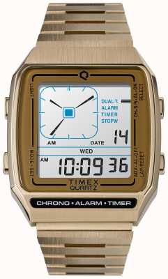 Timex Q lca reedição relógio pulseira de aço inoxidável em tom dourado pálido TW2U72500