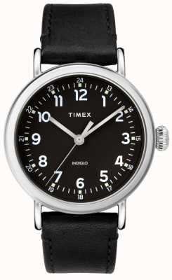 Timex Caixa padrão em tom de prata de 40 mm com mostrador preto pulseira de couro preto TW2T20200