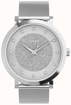 Timex Caixa de 38 mm em tom de prata de opulência celestial feminina / mostrador de brilho em tom de prata com cristais TW2U67000