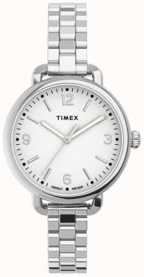 Timex Pulseira feminina padrão demi 30mm em tom de prata com mostrador branco e pulseira em tom de prata TW2U60300