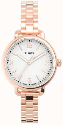 Timex Pulseira feminina padrão demi de 30 mm em tom de ouro rosa com mostrador branco e pulseira em tom de ouro rosa TW2U60700