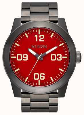 Nixon Corporal ss | preto | pulseira de aço inoxidável | mostrador vermelho A346-2100-00