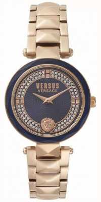 Versus Versace Jardim do Convento Feminino | mostrador azul | relógio tom de ouro rosa VSPCD2717