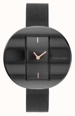 Calvin Klein Mostrador retangular preto escultural | pulseira de malha de aço preta 25200018