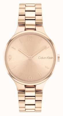 Calvin Klein Relógio de pulseira de aço inoxidável com mostrador de ouro rosa 25200131
