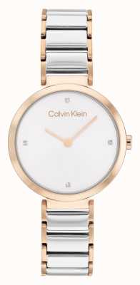 Calvin Klein Relógio de aço inoxidável de dois tons com barra T 25200139