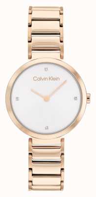 Calvin Klein Relógio T-bar pulseira de aço inoxidável ouro rosa 25200140