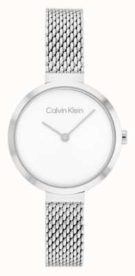 Calvin Klein T-bar pulseira de malha de aço inoxidável mostrador branco 25200082