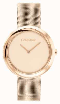 Calvin Klein Mostrador de ouro rosa feminino | pulseira de malha de aço inoxidável de ouro rosa 25200013
