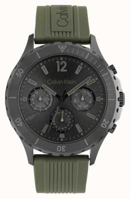 Calvin Klein Relógio cronógrafo masculino pulseira de silicone verde 25200119