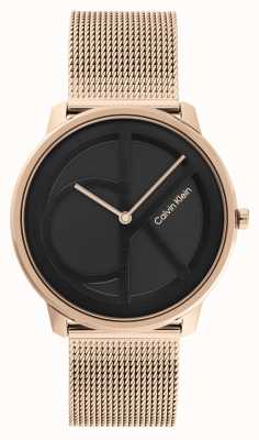 Calvin Klein Mostrador ck preto | pulseira de malha de aço de ouro rosa 25200029