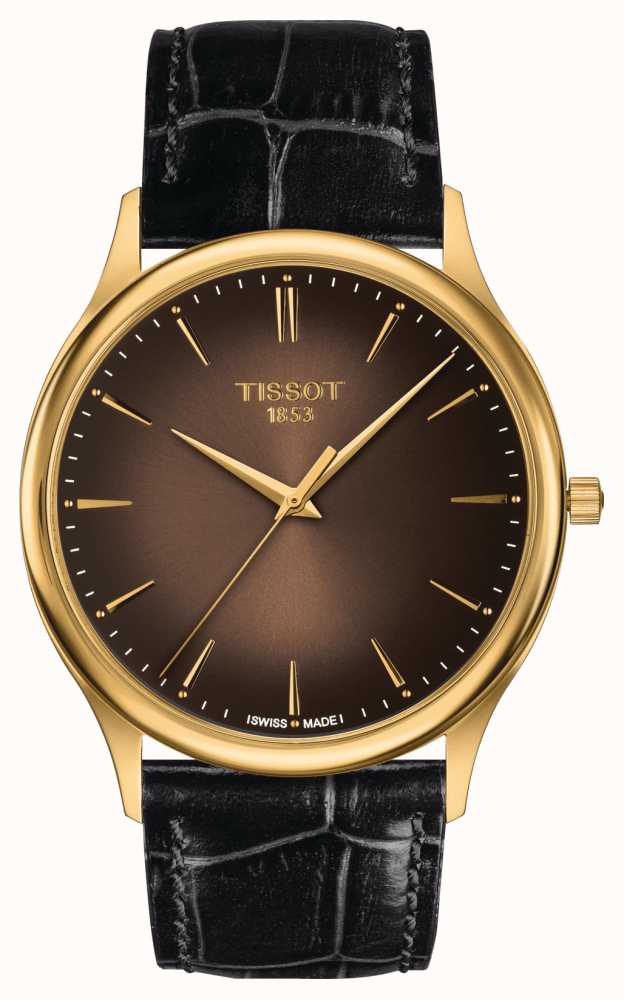 Tissot Mostrador De Raios De Sol Marrom Dourado Excellence 18k