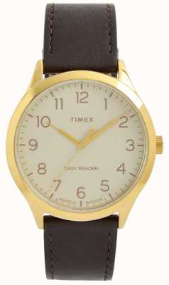 Timex Fácil leitor | mostrador branco | alça de couro marrom TW2V28100