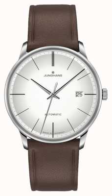 Junghans Meister automático de aço inoxidável couro marrom cristal de safira 27/4050.02
