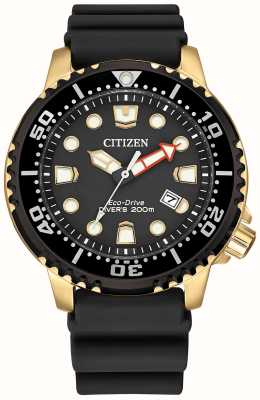 Citizen Eco-drive masculina Promaster Diver pulseira de silicone preta banhada a ouro BN0152-06E