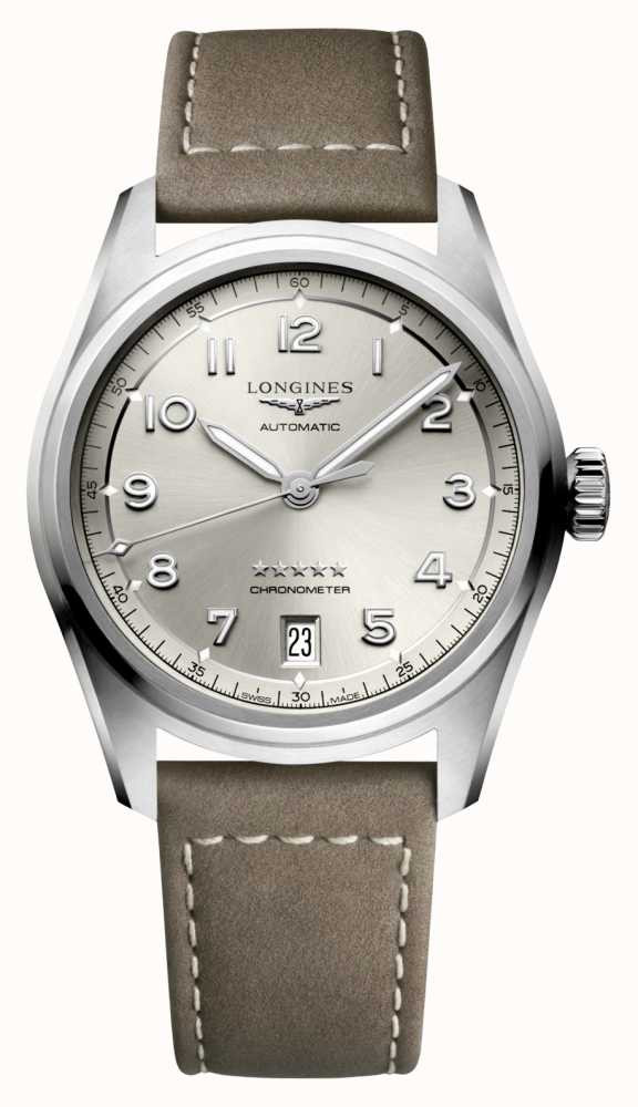 LONGINES Pulseira De Couro Marrom Spirit 37 Mm Com Mostrador Bege