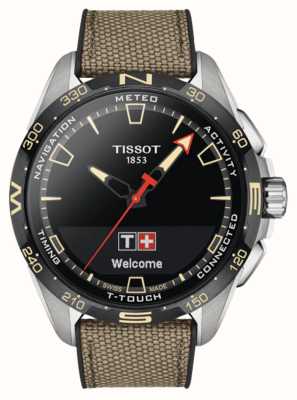Tissot T-Touch Connect Solar Titanium (47,5 mm) mostrador preto / pulseira de couro sintético bege T1214204705107
