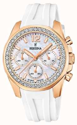 Festina Relógio crono feminino rose-plt.steel com pulseira de borracha F20611/1