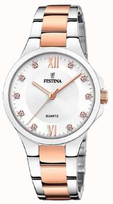 Festina Senhoras rosa-pltd. relógio c/conjunto cz e pulseira de aço F20612/1