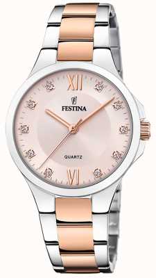 estina Senhoras rosa-pltd. relógio c/conjunto cz e pulseira de aço F20612/2