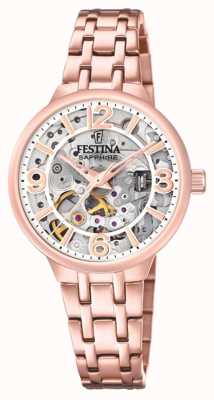 Festina Senhora rosa-pltd.skeleton relógio automático com pulseira F20616/1