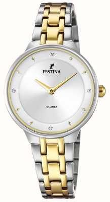 estina Relógio feminino em aço banhado a ouro com pulseira em aço F20625/1
