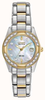 Citizen Relógio feminino regent 28 diamantes em aço inoxidável e ouro ip EW1824-57D