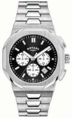 Rotary regente dos homens | mostrador cronógrafo preto | pulseira de aço inoxidável GB05450/65