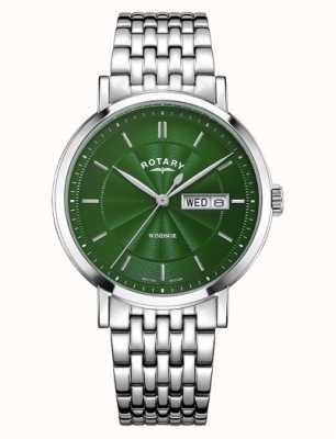 Rotary Windsor masculino | mostrador verde | pulseira de aço inoxidável GB05420/24