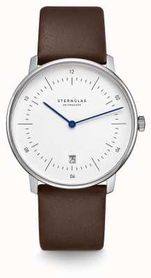 STERNGLAS Naos 38mm quartzo branco / couro marrom S01-NA01-PR04