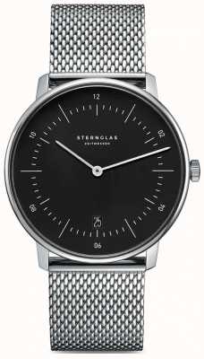 STERNGLAS Naos masculino | mostrador preto | pulseira de malha de aço S01-NA03-MI04