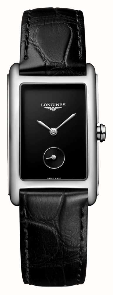 LONGINES Rel gio De Couro Preto Com Mostrador Preto Dolcevita