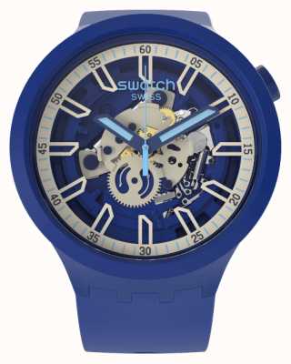 Swatch Grande relógio de pulseira de silicone azul iswatch em negrito SB01N102