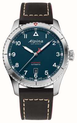 Alpina Piloto do temporizador | mostrador azul | alça de couro marrom AL-525NW4S26