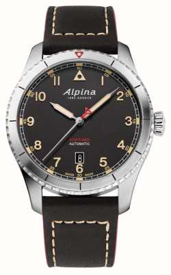 Alpina Piloto do cronômetro | mostrador preto | pulseira de couro marrom AL-525BBG4S26