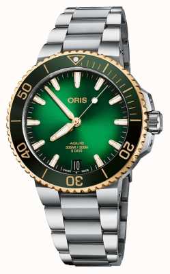 ORIS Aquis date calibre bicolor 400 automático (41,5 mm) mostrador verde / pulseira em aço inoxidável 01 400 7769 6357-07 8 22 09PEB