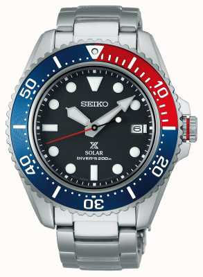 Seiko Men's prospex 42,8 mm safira solar | bisel azul e vermelho | mostrador preto | pulseira de aço inoxidável SNE591P1