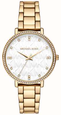 Michael Kors Feminino | pyper | mostrador conjunto de pedra branca | pulseira de aço pvd ouro MK4666